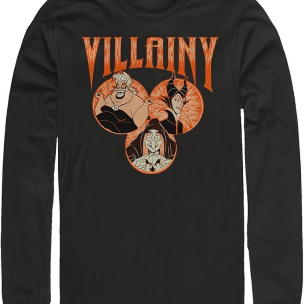 DISNEY Villains VILLAINY XXLT Black L/S T-Shirt Chest: 52" Mens NEW Ursula 2XLT